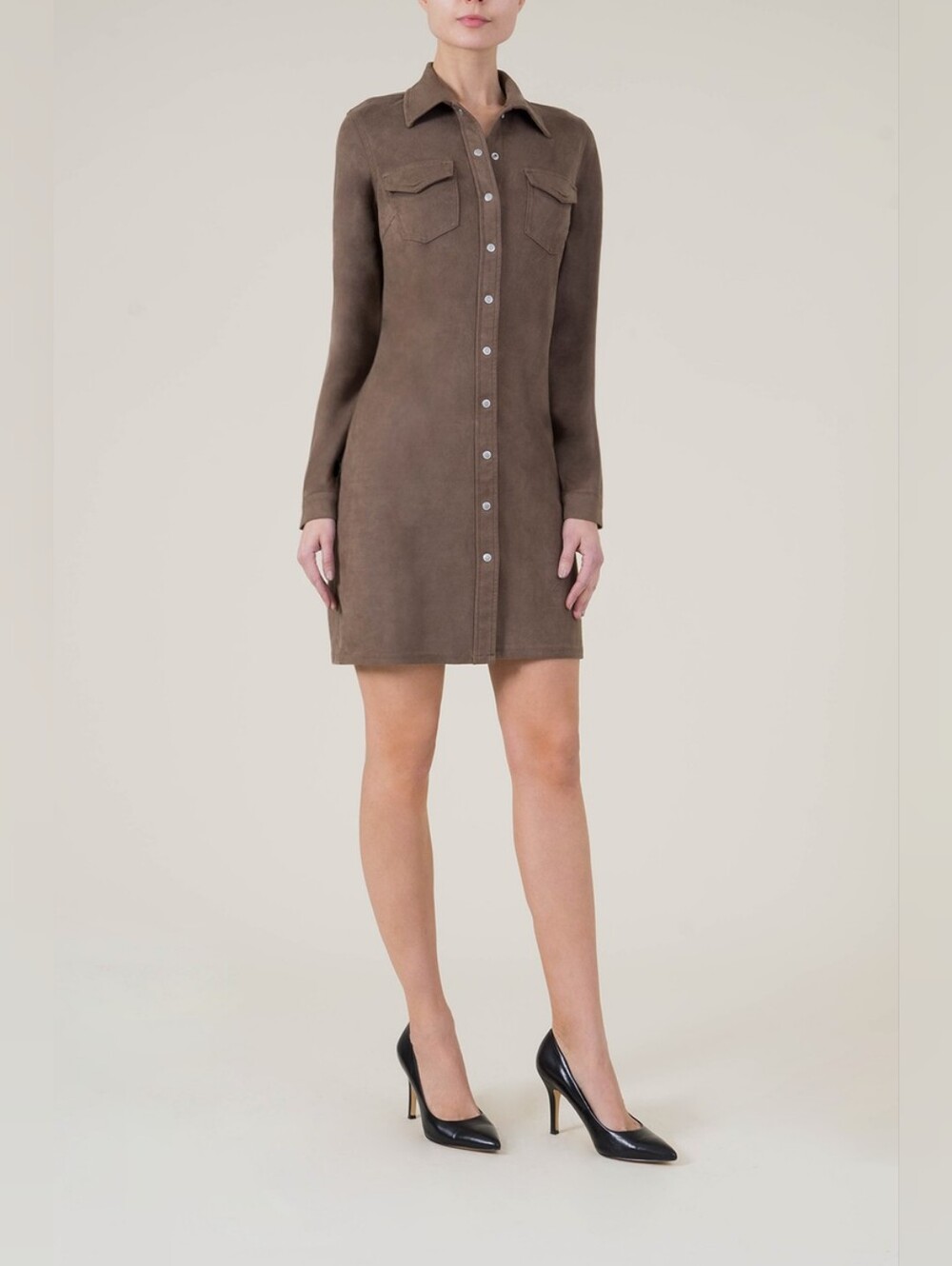 Level 99 Alexis Stretchy Faux Suede Western Snap Button Dress
